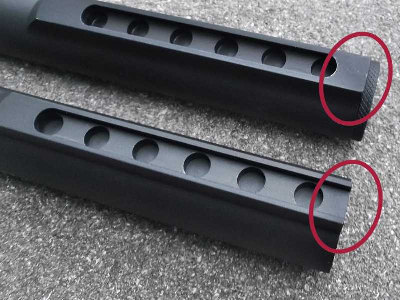 Two Rifle Sliding Buttstock Tubes with Length Adjustment Holes